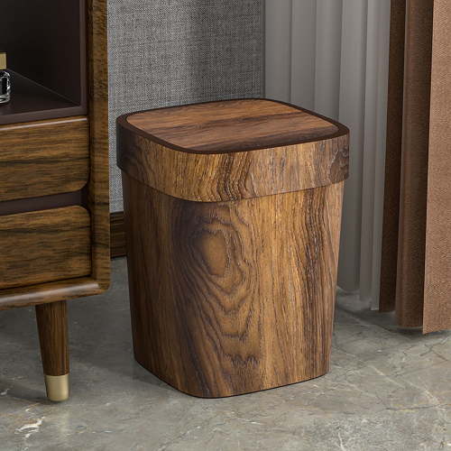 Farmhouse Style Wood Can â Rustic Vintage Waste Basket with Lid â Small Garbage Bin for Bathroom, Bedroom, Office â Wood-Like Recycling Storage Bin â Decorative Wastebasket