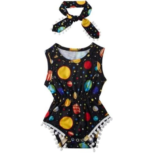 UNICOMIDEA Baby Girl Clothes 0-24 Months Floral Sleeveless Baby Cowgirl Newborn Romper Jumpsuit Outfit Set with Headband