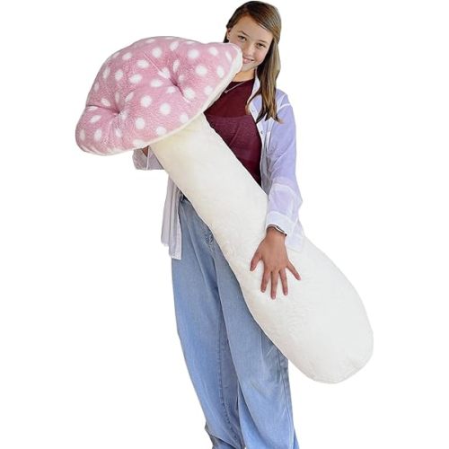 Hofun4U Mushroom Plush Pillow - 51 inch Mushroom Shaped Stuffed Long Pillow - Mushroom Stuffed Pillow - Christmas Birthday Sofa Home Decoration (Pink)