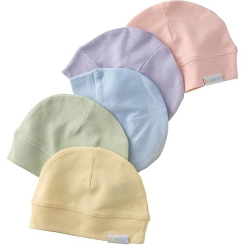 Butterblu Charlie 5-Pack Caps 100% Organic Cotton Beanie Hats for Newborn Baby Boys & Girls, Haze, One Size