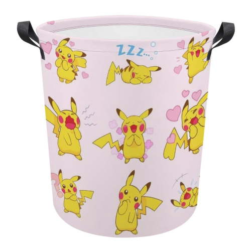 Pokemon Laundry Canvas Basket 17.3x 13.8in Collapsible Dirty Clothes Kid Adult Laundry Basket for Men Women Hamper Laundry Basket Waterproof Cloth Bag for Room Home Organizer