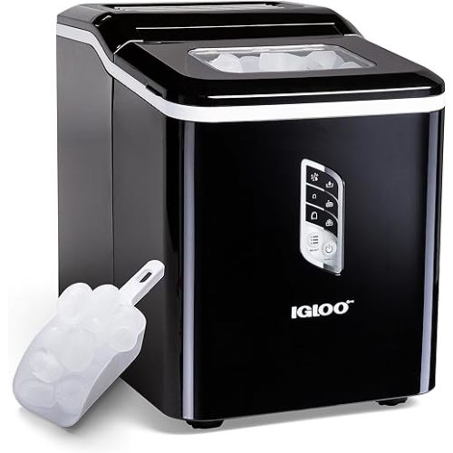 Igloo Automatic Ice Maker, Self- Cleaning, Countertop Size, 26 Pounds in 24 Hours, 9 Large or Small Ice Cubes in 7 Minutes, LED Control Panel, Scoop Included, Perfect for Water Bottles, Mixed Drinks