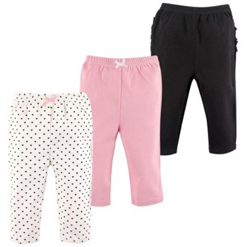 Hudson Baby Basics Infant Baby Everyday Cotton Pants 3-Pack, Sweet Hearts, 3-6 Months