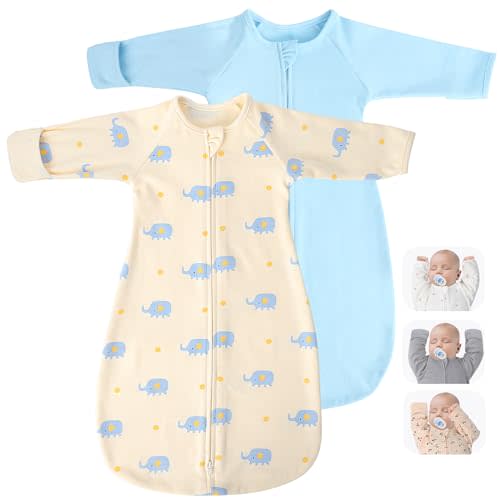 Amrcbb 2 Pack Transitional Swaddle Sack with Arms Up & Sleeves, Mitten Cuffs, 2-Way Zipper, Sleep Sacks Blanket for Newborns - Calms Startle Reflex, Newborns Baby Boys & Girls Sleep Bag