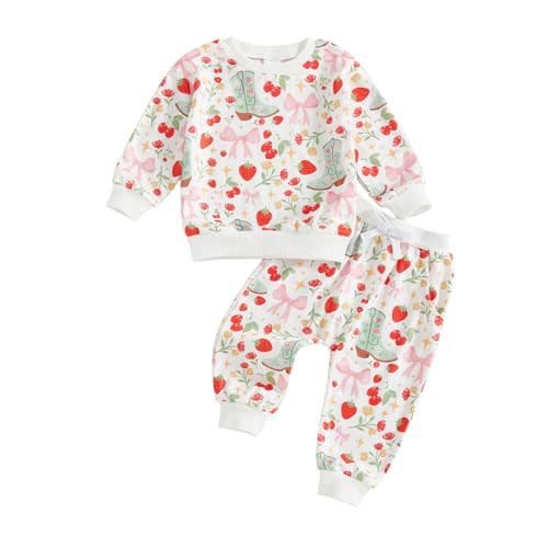PUHHAPIEY Baby Girl Fall Winter Outfits Toddler Clothes Long Sleeve Floral Graphic Crewneck Sweatshirt + Joggers Pants Set