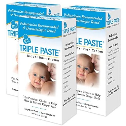 Triple Paste Diaper Rash Cream, Hypoallergenic Medicated Ointment for Babies, 2 oz (Pack of 3)