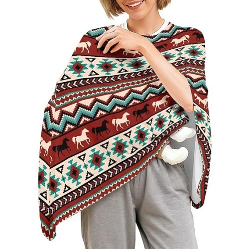 Aztec Horse Multi-use Nursing Cover for Breastfeeding,Full Coverage Nursing Poncho, Soft & Breathable Breastfeeding Cover up