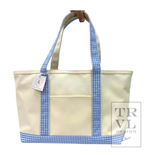 On The Go Medium Tote: Blue Gingham