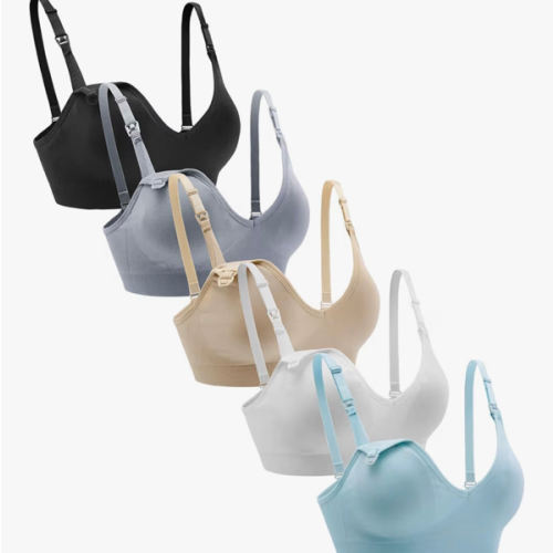 Suekaphin Nursing Bra 5pack Wireless V Neck Maternity Nursing Bra Bralette Low Cut Sleeping Breastfeeding with Extenders