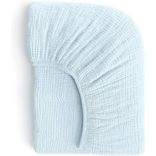 Muslin Crib Sheets, 100% Organic Cotton, Breathable and Ultra-Soft, Standard Crib Sheet Mattress (28"x 52") for Girls and Boys, Neutral Fitted Baby Crib Sheet (Light Blue)