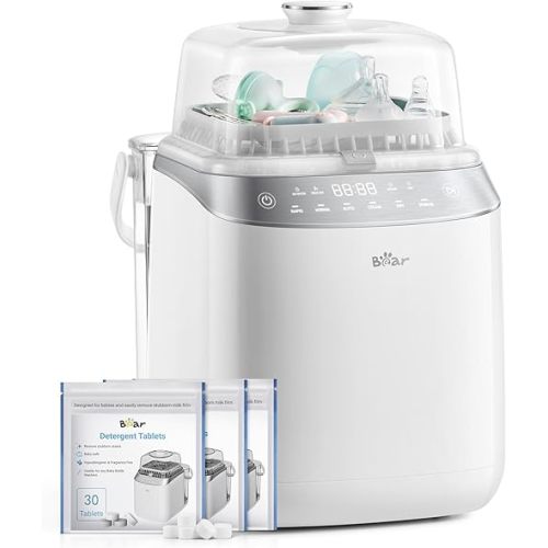 Bear Bottle Washer Pro, Baby Bottle Washer and Sterilizer and Dryer - All in One Machine for Bottles, Pump Parts & Baby Essentials with 90 Detergent Tablets - Effortless, Time-Saving