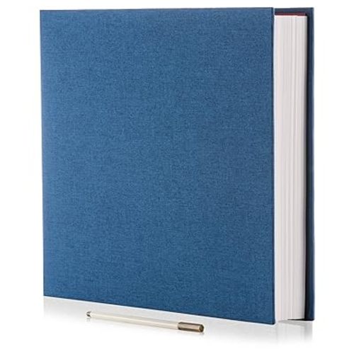 Photo Album Self Adhesive 3x5 4x6 5x7 6x8 8x10 8.5x11 11x10.6 Magnetic Scrapbook Album DIY Length 11x10.6 Inch 40 Pages Linen Cover DIY Photo Album with A Metallic Pen and and Plastic Board(Blue)