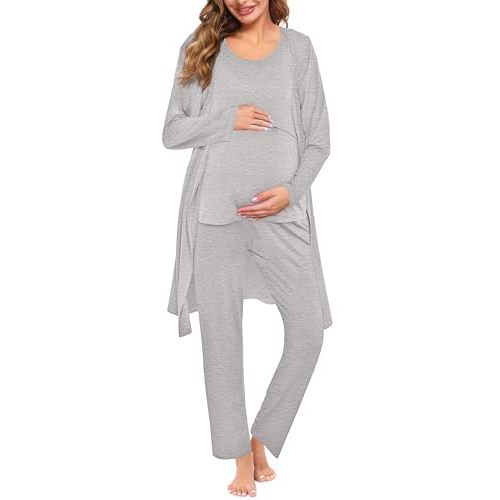 SWOMOG Maternity Nursing Robe Set 3 PCS Women Postpartum Pajamas Breastfeeding Labor Delivery Hospital Pregnancy Pjs