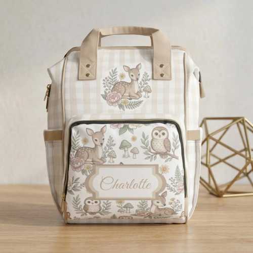 Woodland Deer and Owl Diaper Backpack | Personalized Baby Bag | Neutral Mom Backpack