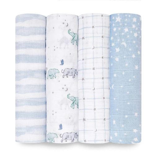 aden + anais Boutique Muslin Swaddle Blanket for Baby Girls and Boys, Newborn Receiving Blanket for Swaddling, 100% Muslin Cotton Swaddle Wrap, 4 Pack, Rising Star