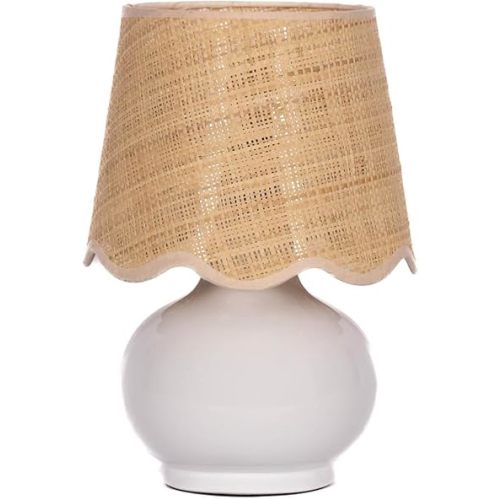 Benton Ceramic Table Lamp with Fabric Shade – 13" Bedside Accent Lamp for Bedroom, Living Room & Nightstand (White)