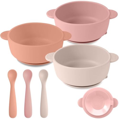 3 Pack Baby Bowls with Suction and 3 Pack Baby Spoons, BPA Free