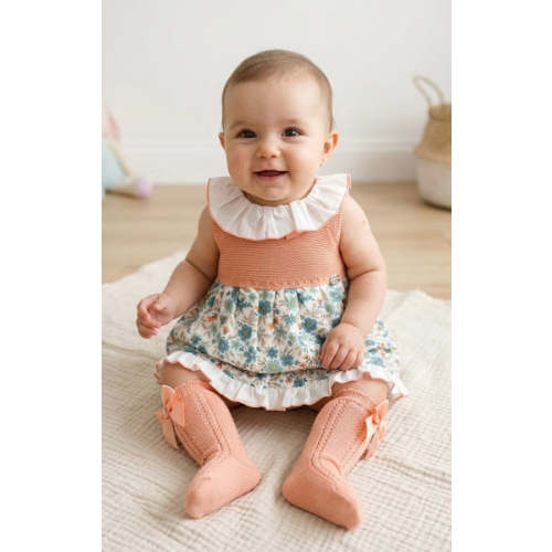 GIRLS GREEN FLOWERS AND KNITTED DRESS – Lilileyba
