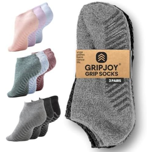 Gripjoy Grip Socks 3-Pack, Non Slip Socks for Yoga, Pilates, Barre, Dance