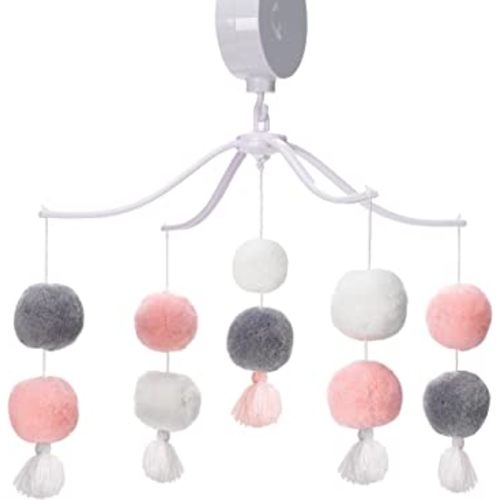 Bedtime Originals Blossom Pink/Gray Pom Pom Musical Baby Crib Mobile Soother Toy