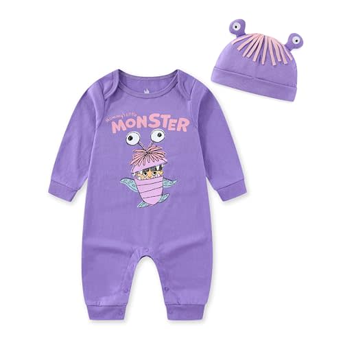 Disney Monsters Inc. Baby Girls Coverall with Cap 2 Piece Set for Newborn and Infant