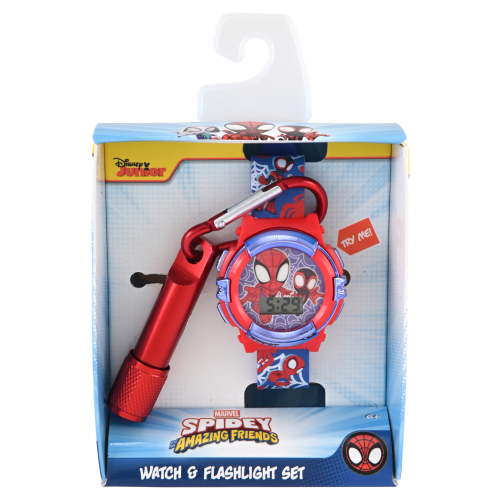 Marvel Spider-Man and Friends Unisex Child 2pc Red and Blue Watch and Flashlight Set, SPF40001WM