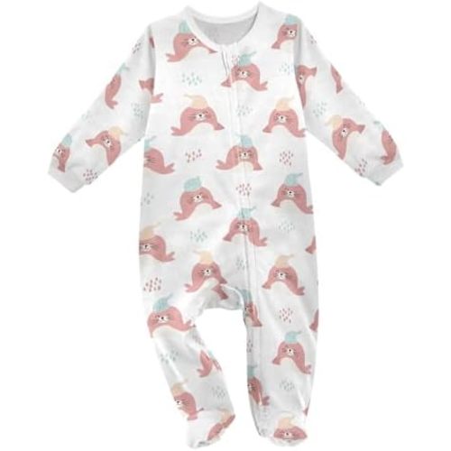 Emelivor Seal Hat White Baby Newborn One-Piece Pajamas Long Sleeve Footed Romper Pjs for Boys Girls Kids