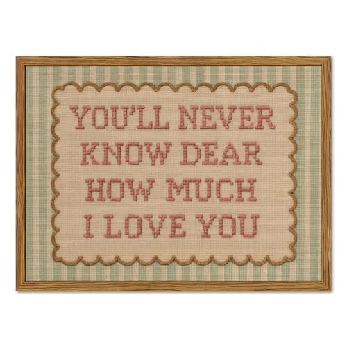 Framed You'll Never Know Dear How Much I Love You Wall Art, Vintage Nursery Pink Green Striped Pictures Wall Decor, Inspirational Quote Paintings Canvas Prints for Girl Bedroom Living Room 12x16 inch