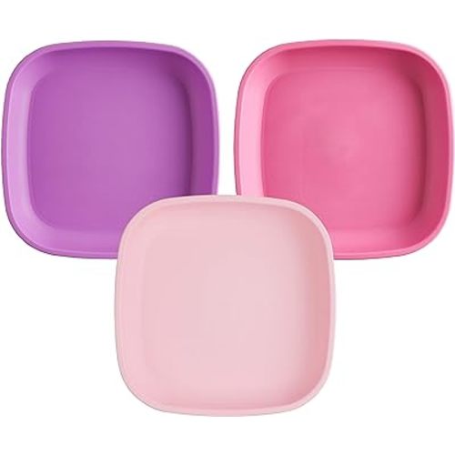 Re-Play Toddler Plates - 22 Oz. Deep-Walled Flat Kids Plates - Dishwasher & Microwave Safe - Made in USA - Set of 3-7.37" x 7.37" x 1.25" - A Princess
