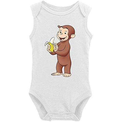Newborn Sleeveless Rompers Curious George Eat Banana Vintage Bodysuit Funny Growth Gift