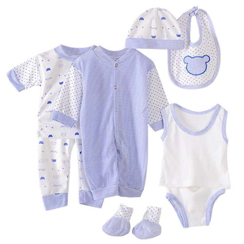 Odeerbi Baby Boy Girl Clothes 8PCS Layette Set Newborn Tops+Hat+Pants+Bib+Sock Shose+Romper