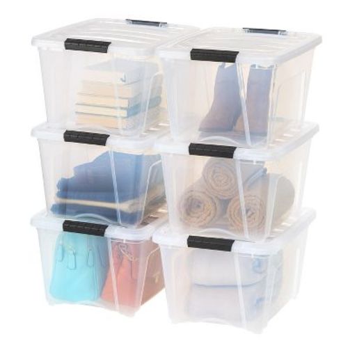 IRIS 32qt Plastic Storage Bins with Lids and Secure Latching Buckles - 6 Pack