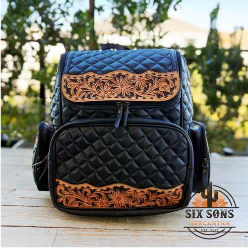 Hand Tooled Leather Backpack, Handmade Leather Backpack purse, Womens Leather Backpack, Cowhide Hand Tooled Leather Diaper Bag,