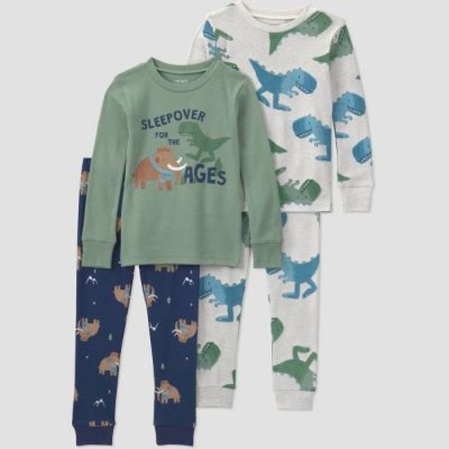 Carter's Just One You® Toddler Boys' 4pc Long Sleeve Cotton Snug Fit Dinosaur and Mammoth Pajama Set - Green 18M