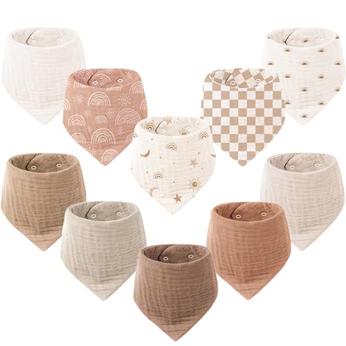 Konssy Muslin Baby Bibs 10 Pack Baby Bandana Drool Bibs 100% Cotton for Unisex Boys Girls