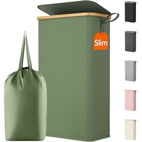 Lifewit 65L Slim Laundry Hamper with Lid and Removable Bag, Green