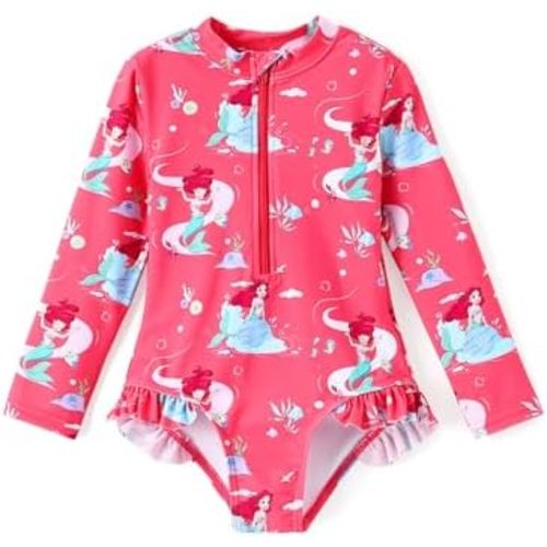 Disney Frozen Stitch Princess Minnie Mouse Girls Swimsuit Long Sleeve Rashguard UPF 50 One Piece Bathing Suit Size 3M-13Y