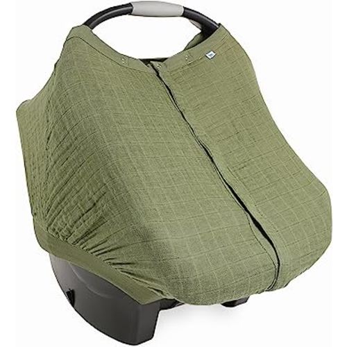 Little Unicorn 100% Cotton Muslin Car Seat Canopy | Super Soft Lightweight Cover with Window | Breathable | Magnetic Closure | Baby and Infant | Machine Washable | Shower Gift | Fern