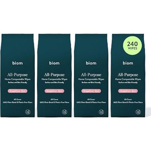 Biom All-Purpose Cleaning Wipes Refill (4pk x 60ct Each) - Biodegradable, All Natural, Plant-Based, Non-Toxic Wipes for Home & Travel - Kid & Pet Friendly (Grapefruit)