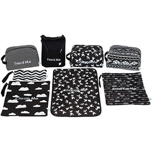 Easy Baby - Diaper, Bottle, and Supplies - Organizer Pouches and Changing Pad - Change, Feed, Dress, and Clean Me (8 Pack Brooklyn) | Organizing Packing Tote Cubes for Baby Items