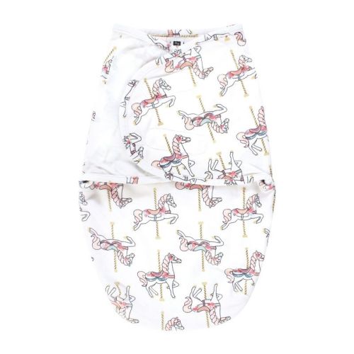 Hudson Baby Infant Girl Plush Faux Fur Swaddle Wrap, Carousel Horse, 0-3 Months
