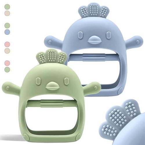 2 Pack Baby Teething Toys for 0-6 & 6-12 Months, Food Grade Silicone Teething Mitten Anti-Drop Wrist Hand Teether, BPA Free, One-Piece, CPC Certified Baby Chew Toys for Sucking Needs