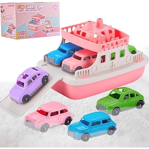 Floating Ferry Boat Bath Toy with 4 Mini Cars for Toddlers | Mold-Free Water Playset for Bathtub, Beach & Pool | Fun Birthday for Kids