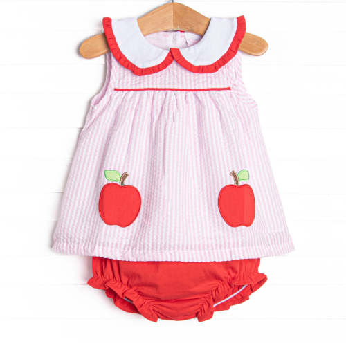 Time for School Seersucker Applique Diaper Set, Pink – Stitchy Fish