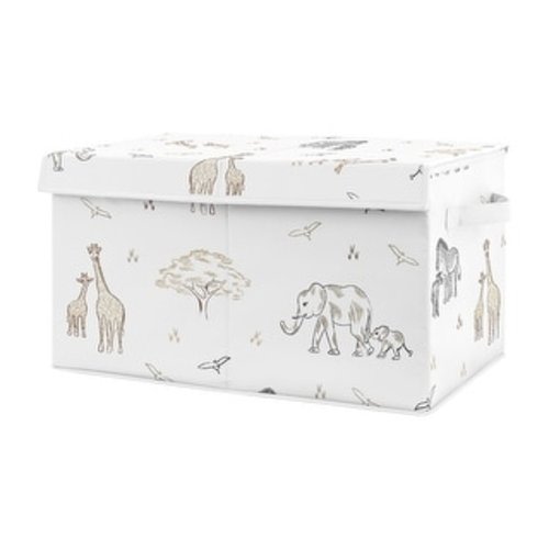 Jungle Safari Animal Boy Girl Kids Fabric Toy Bin Storage Taupe Black and White Gender Neutral Elephant Zebra Wildlife Adventure
