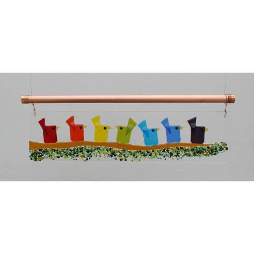 Rainbow Birds on a Branch Horizontally Hanging