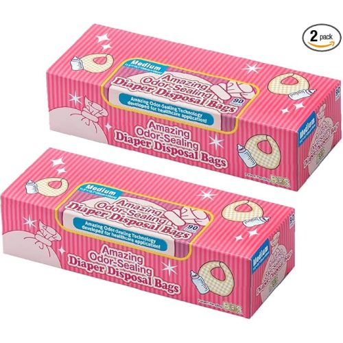 BOS Amazing Odor Sealing Baby Diaper Disposal Bags - Durable and Unscented [Size: M, Color: Pink] (90 count, Pack of 2) (180 Bags)