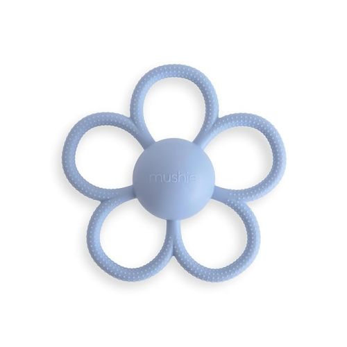 mushie Silicone Baby Daisy Rattle Teether Toy (Faded Denim)