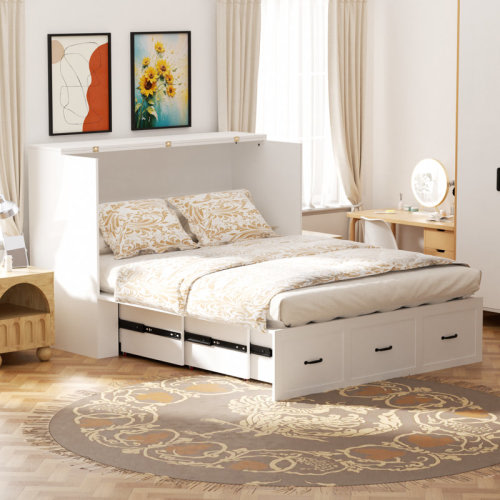 Lark Manor™ Full Size Storage Murphy Bed With Large Storage Drawer Home Office Or Small Room, And Built-In Charger, Farmhouse Murphy Bed & Reviews | Wayfair