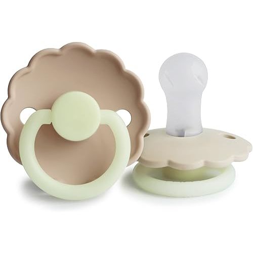 FRIGG Daisy Night SilkySoft Silicone Baby Pacifier | Made in Denmark | BPA-Free (Croissant/Cream, 0-6 Months)